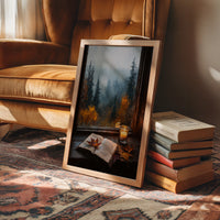 Autumn Pages Against Misty Pines