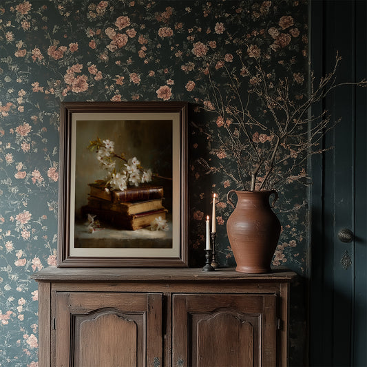 Blossoms Rest On Vintage Tomes