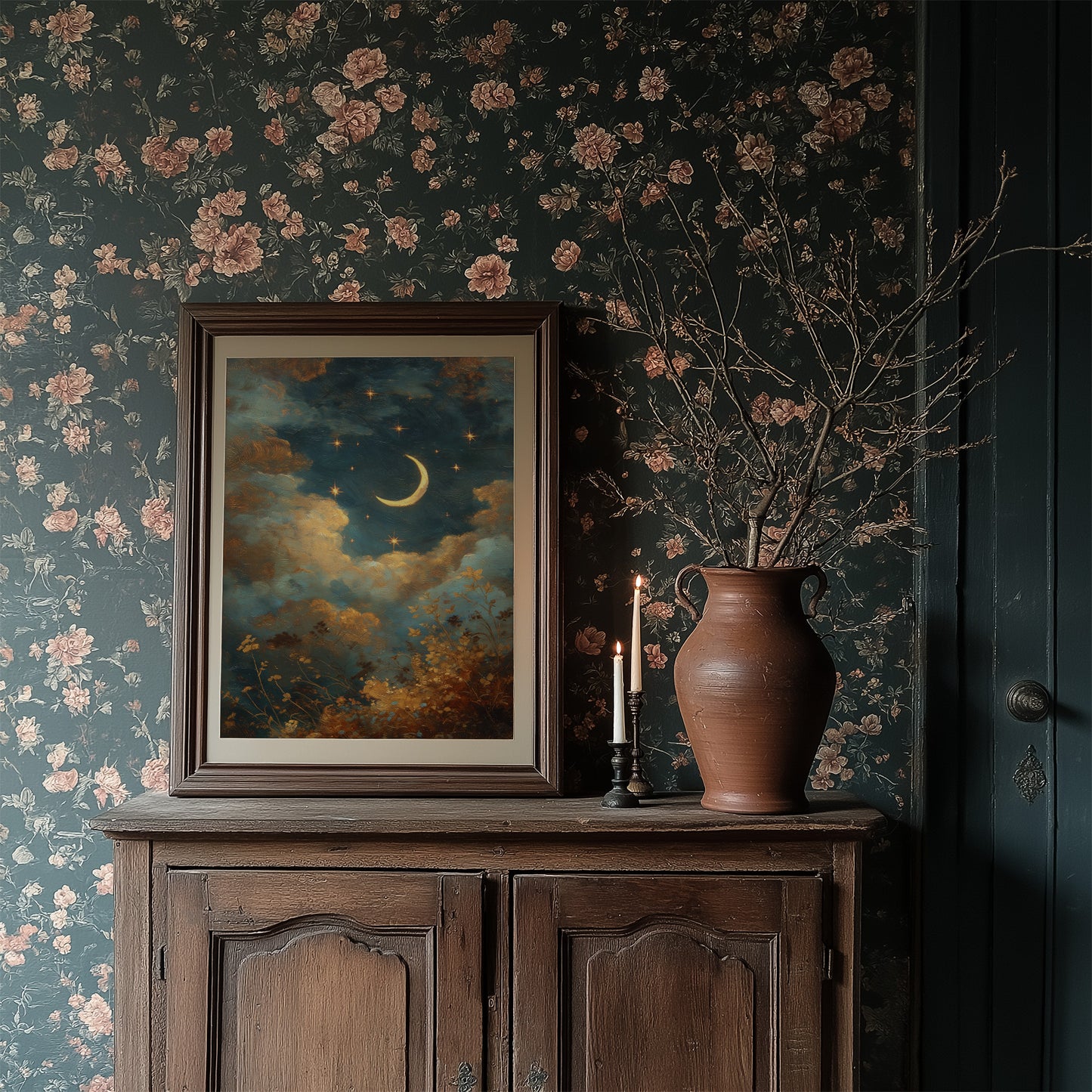 Golden Crescent Through Evening Clouds