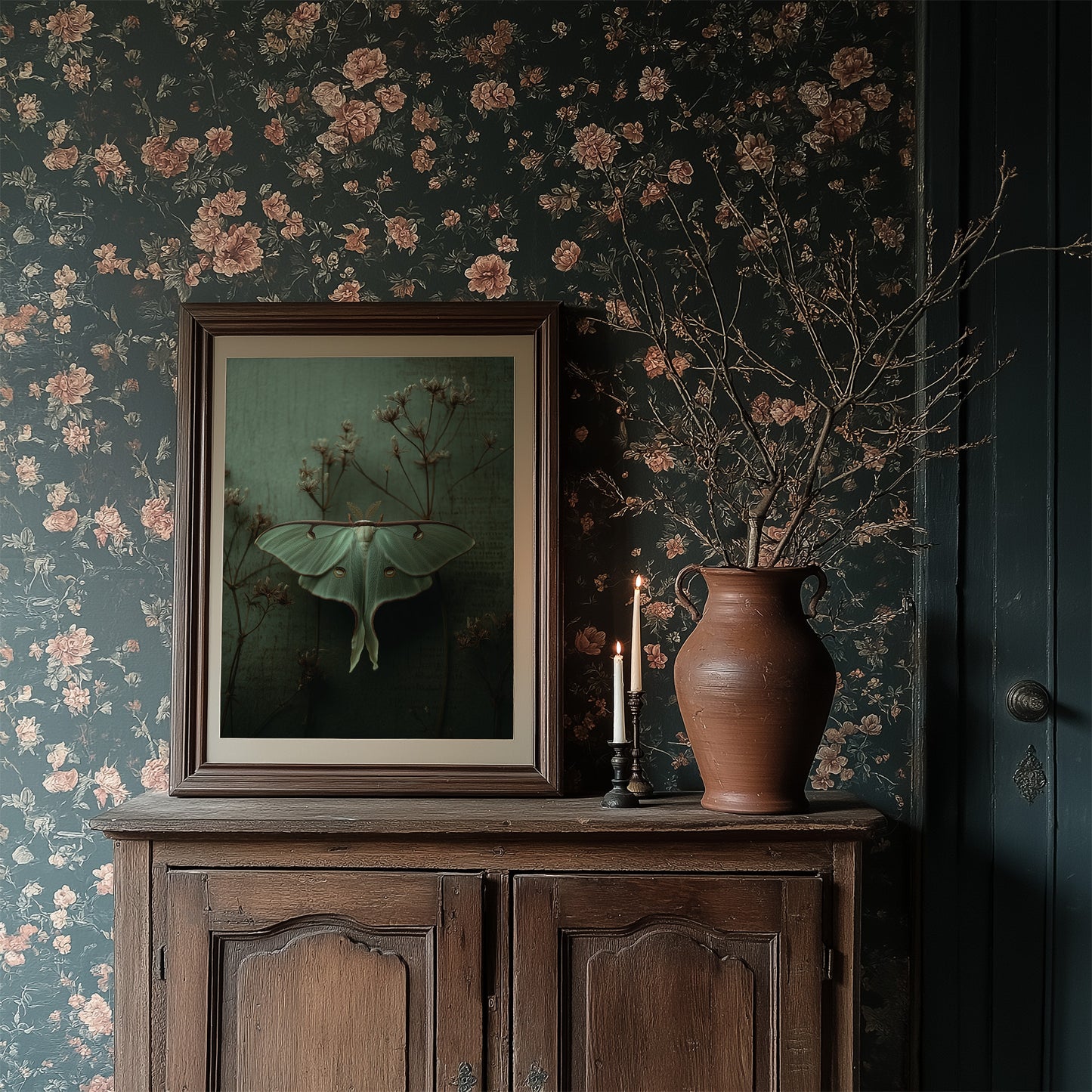 Lunar Moth Among Faded Stems