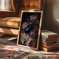 Sapphire Beetle Among Blushing Peonies