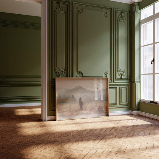 Autumn Field Watcher Stands Alone