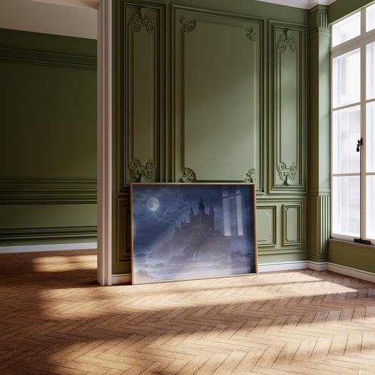 Moonlit Fortress Above Stormy Seas