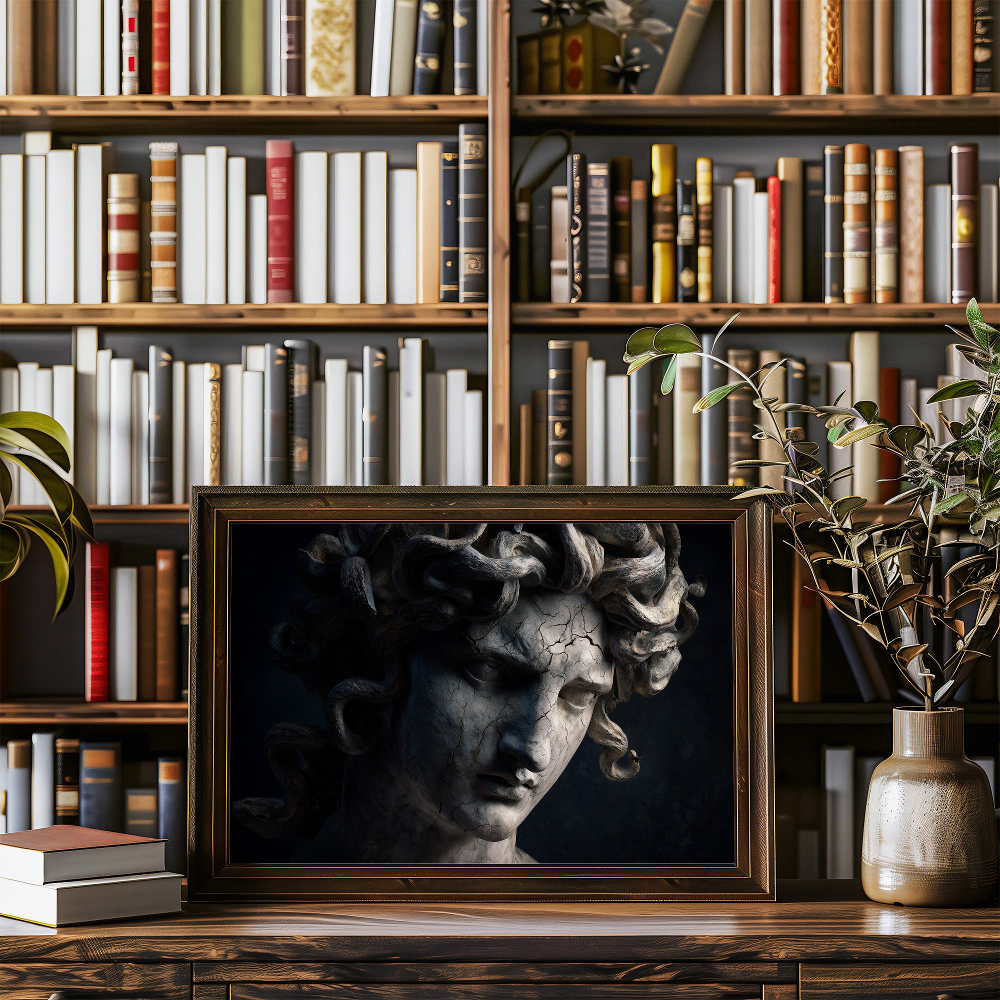 Ancient Faces Among Dusty Tomes