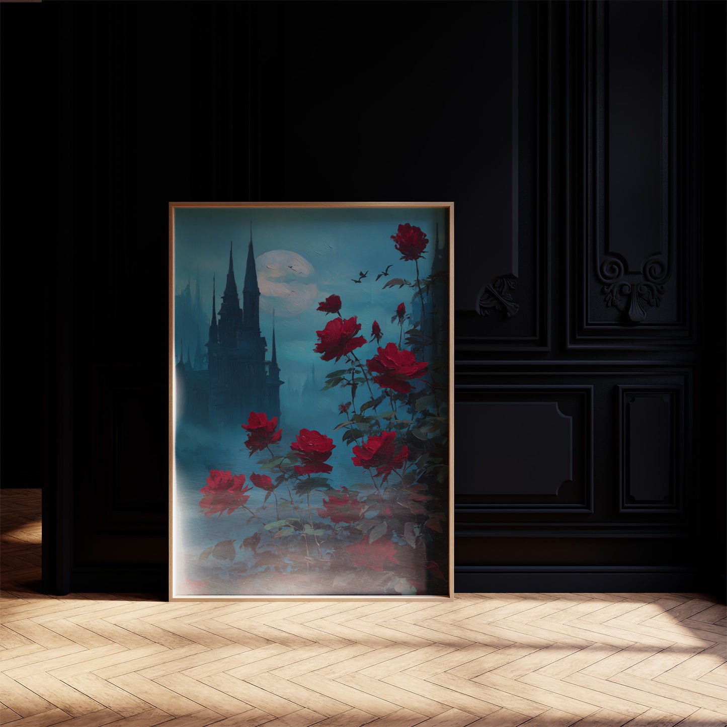 Crimson Blooms Against Ancient Spires