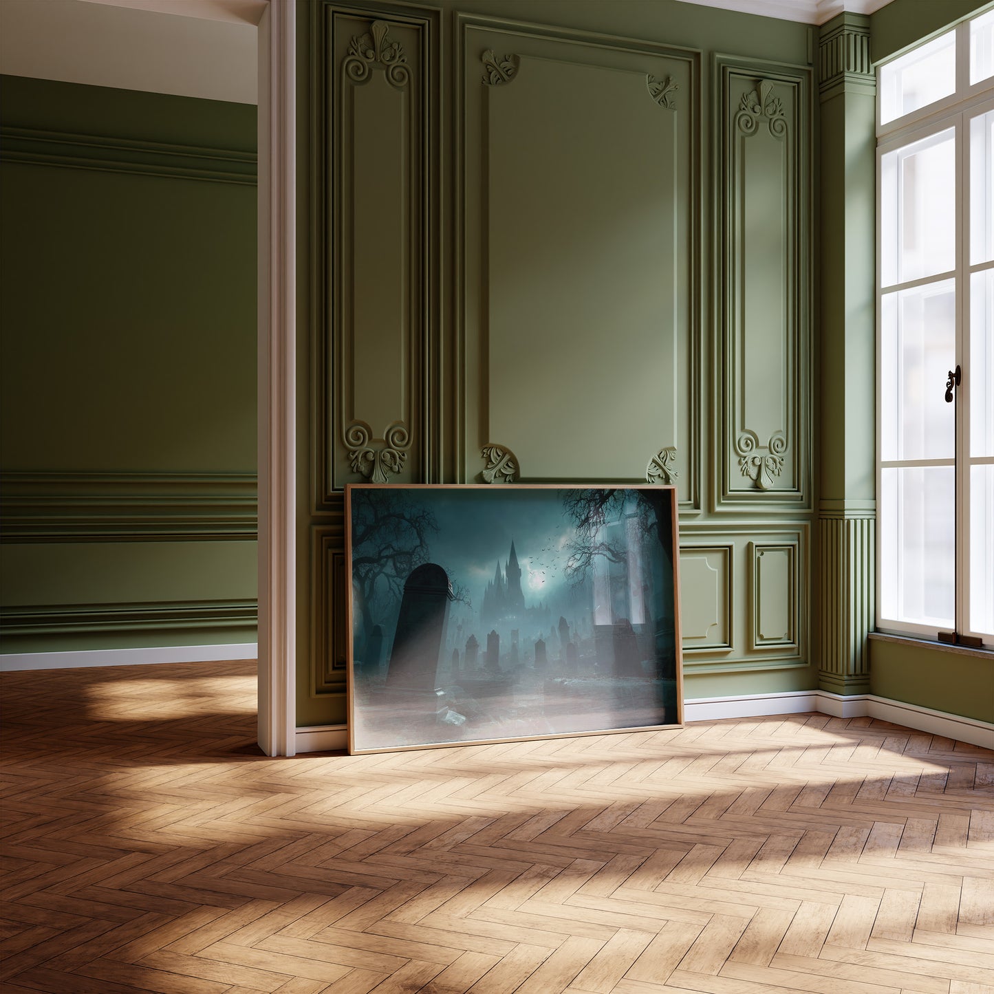 Moonlit Spires Beyond Ancient Graves