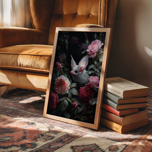 Pale Creature Among Blooming Roses