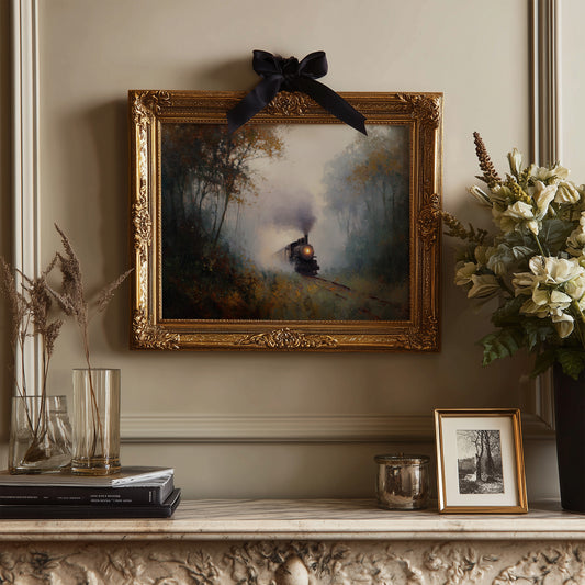 Autumn Train Through Misty Woods