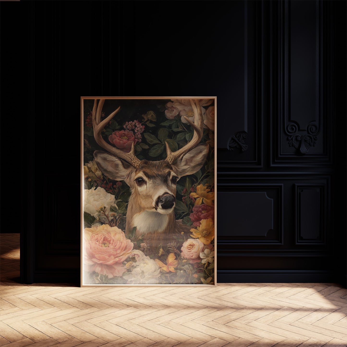 Noble Stag Among Blooming Peonies