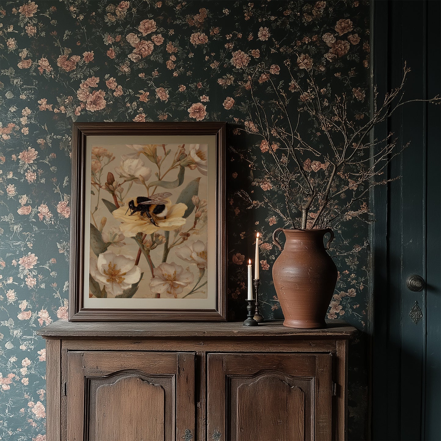 Bumblebee Rests On Pale Blooms
