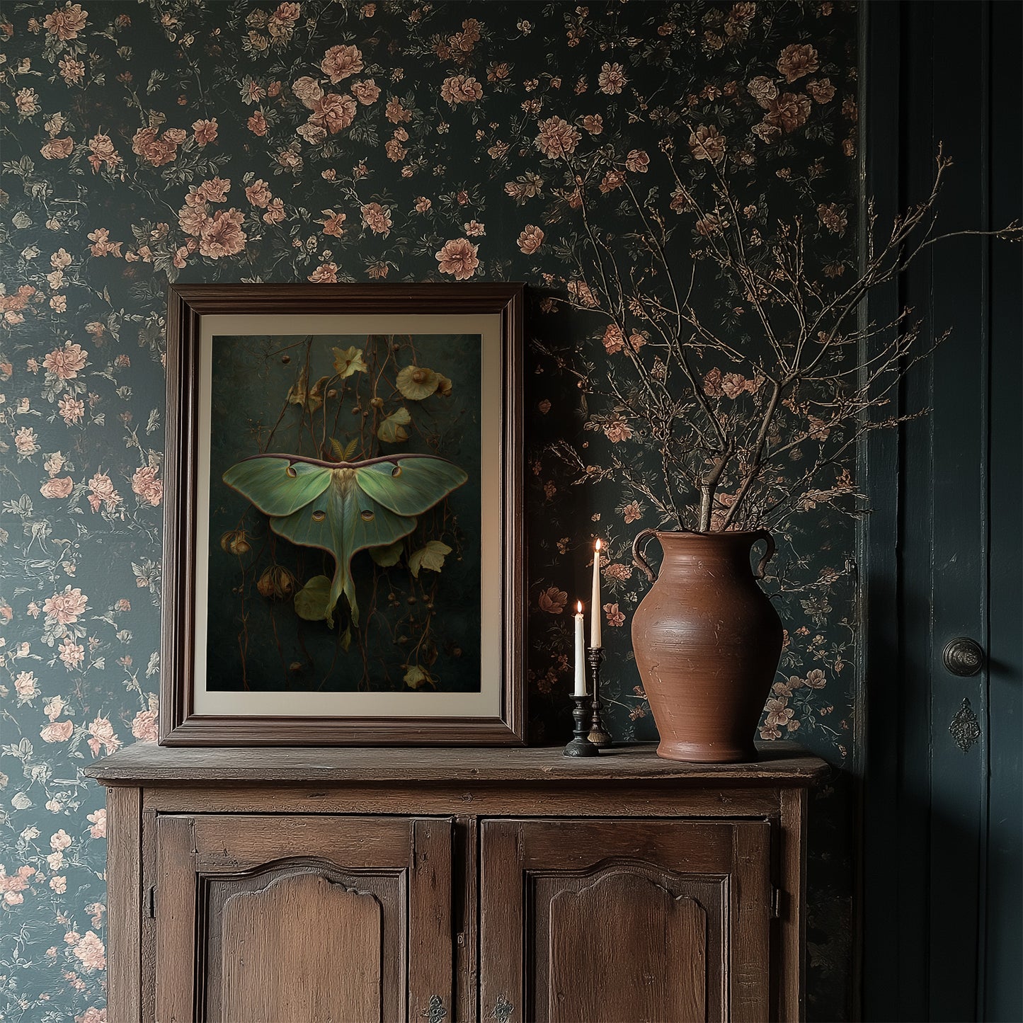 Midnight Moth Among Faded Blooms