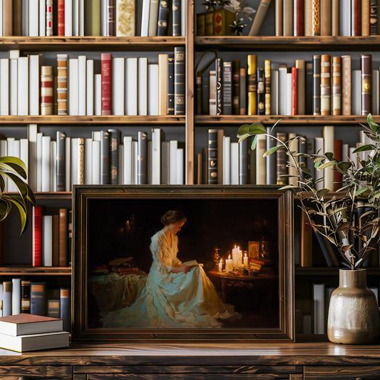 Reading By Candlelight's Gentle Glow