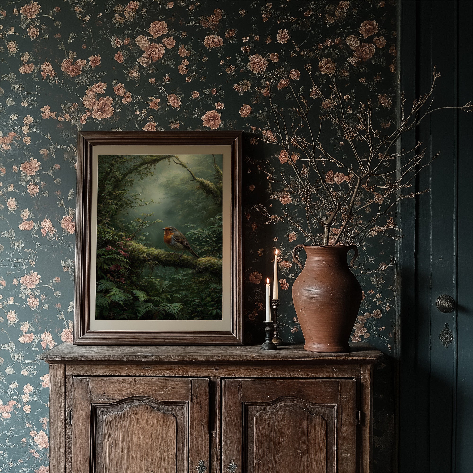 Robin's Perch In Misty Forest