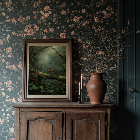 Robin's Perch In Misty Forest