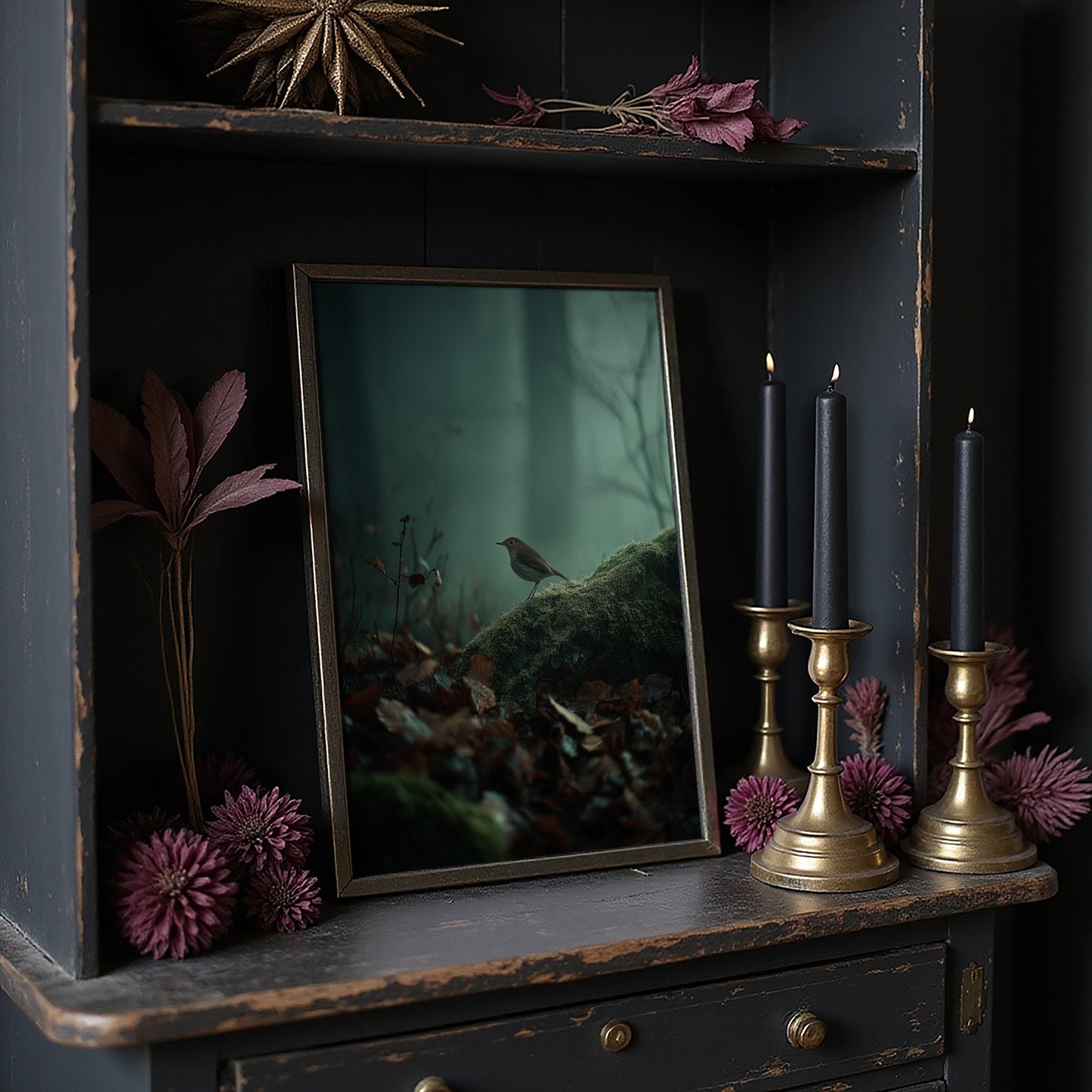 Solitary Songbird In Misty Forest