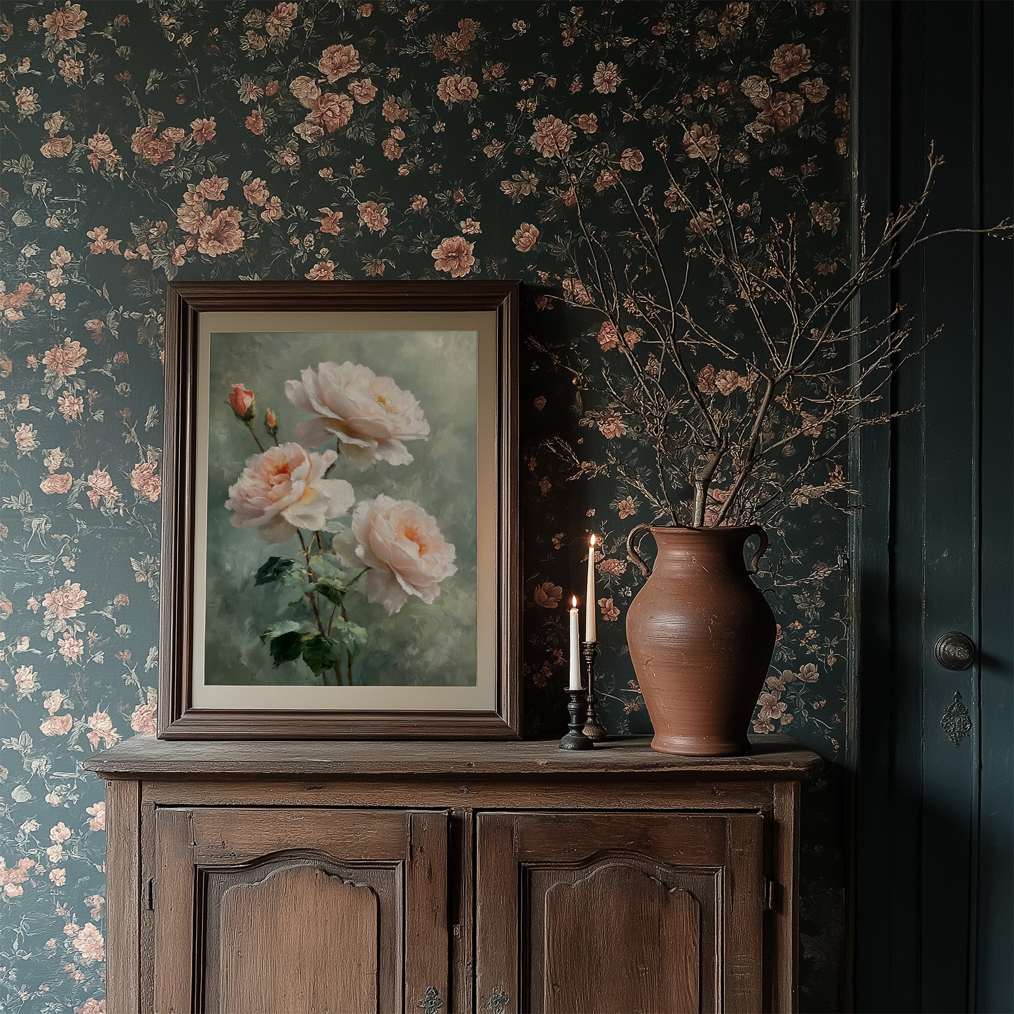 Blush Peonies Against Sage Memory
