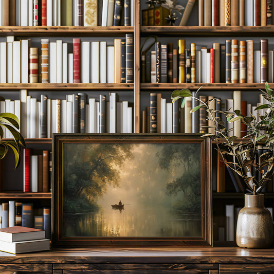 Solitary Boatman Crosses Golden Mist