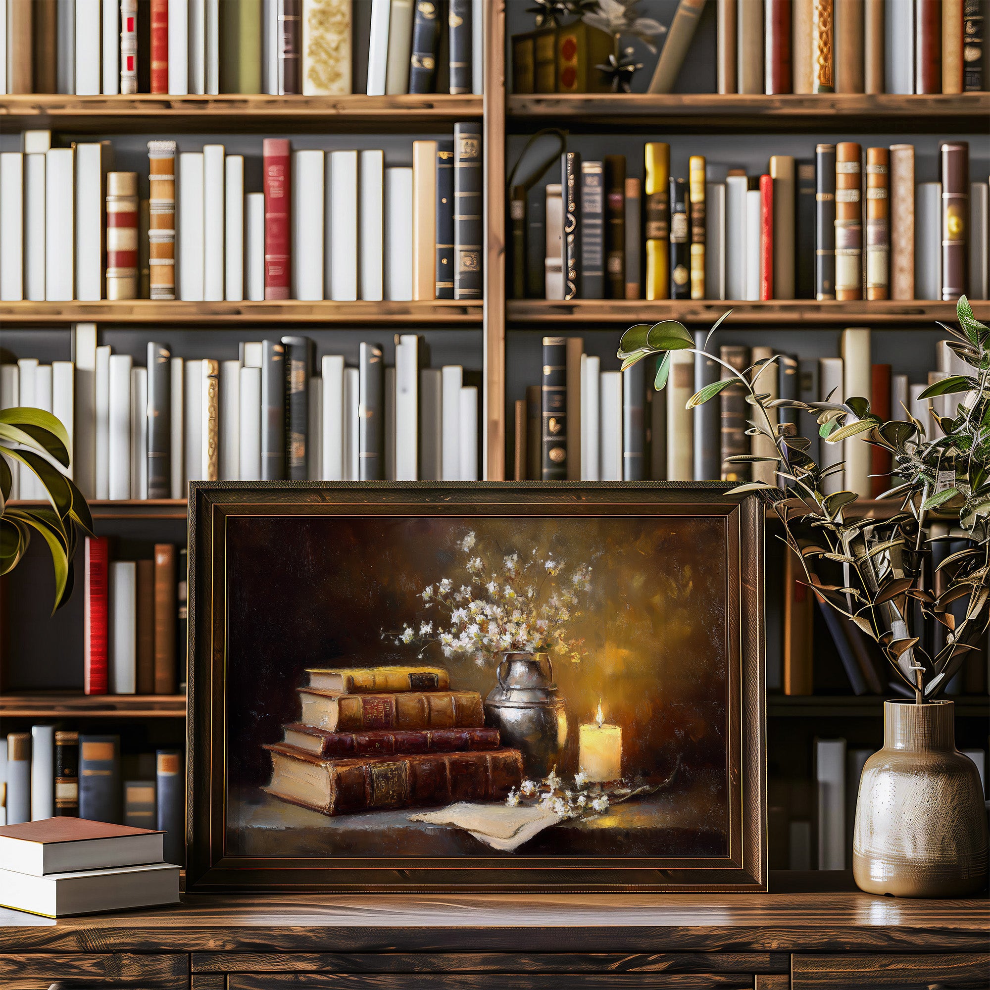 Scholar's Candlelight Among Dusty Tomes