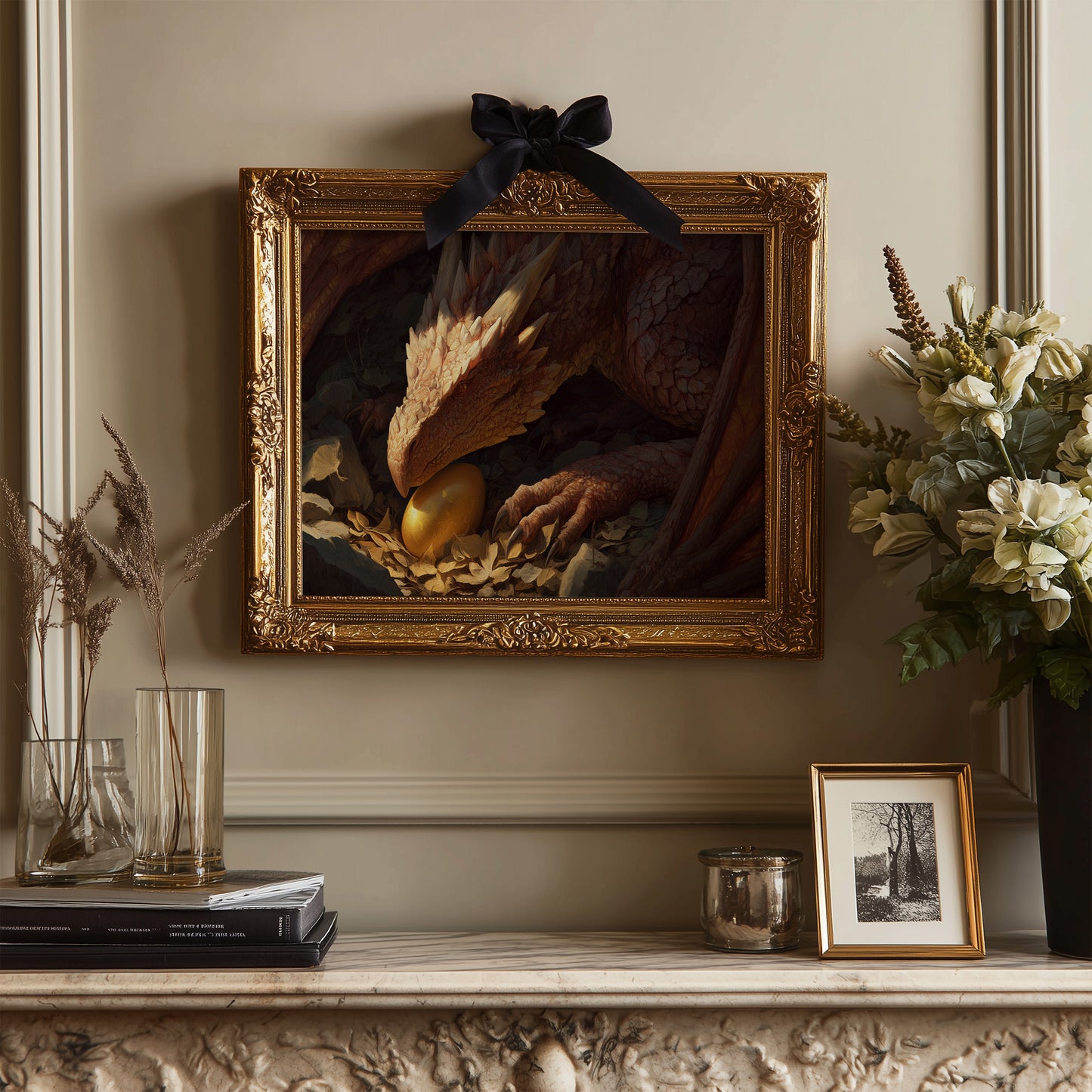 Dragon's Treasure Among Ancient Tomes