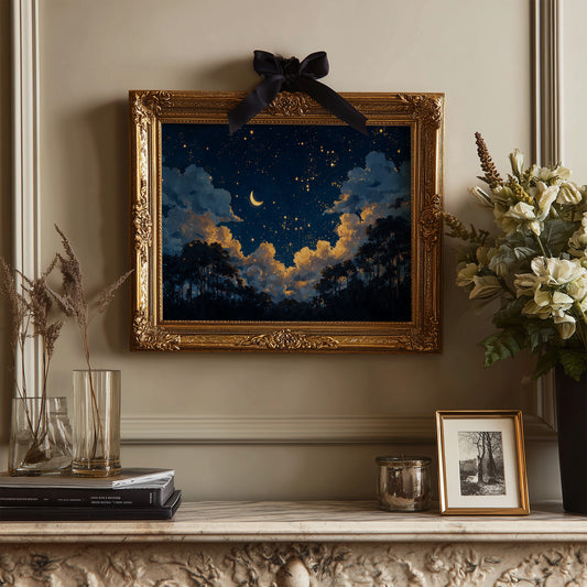 Crescent Sky Above Forest Silhouettes