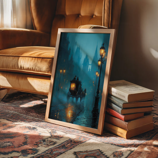 Midnight Carriage Through Teal Fog