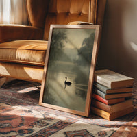 Lone Swan Crosses Misty Waters