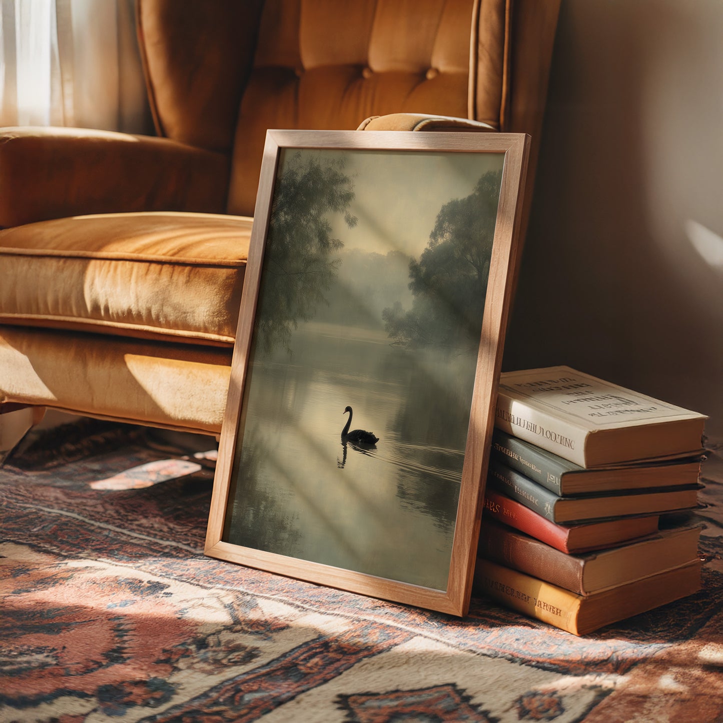 Lone Swan Crosses Misty Waters