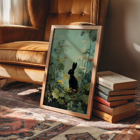 Midnight Hare Among Wildflowers