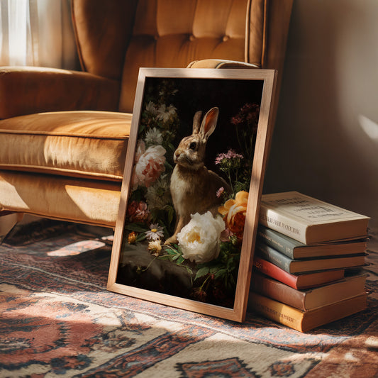 Rabbit Among Blooming Peonies