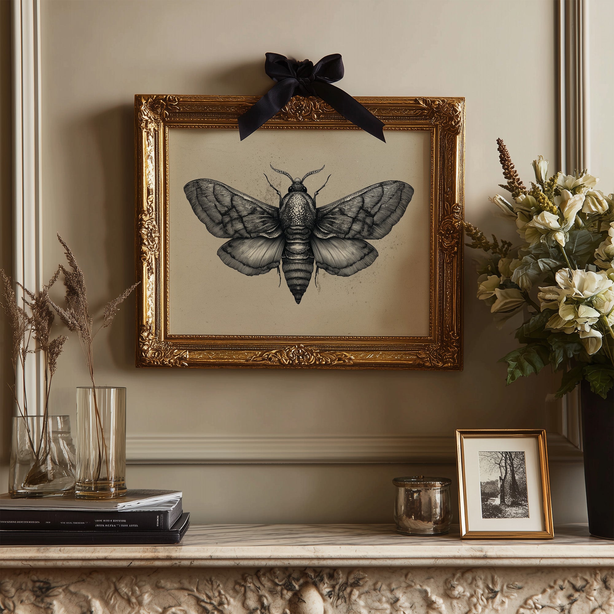 Vintage Moth Among Literary Spines