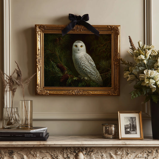 Arctic Sentinel Among Pine Boughs