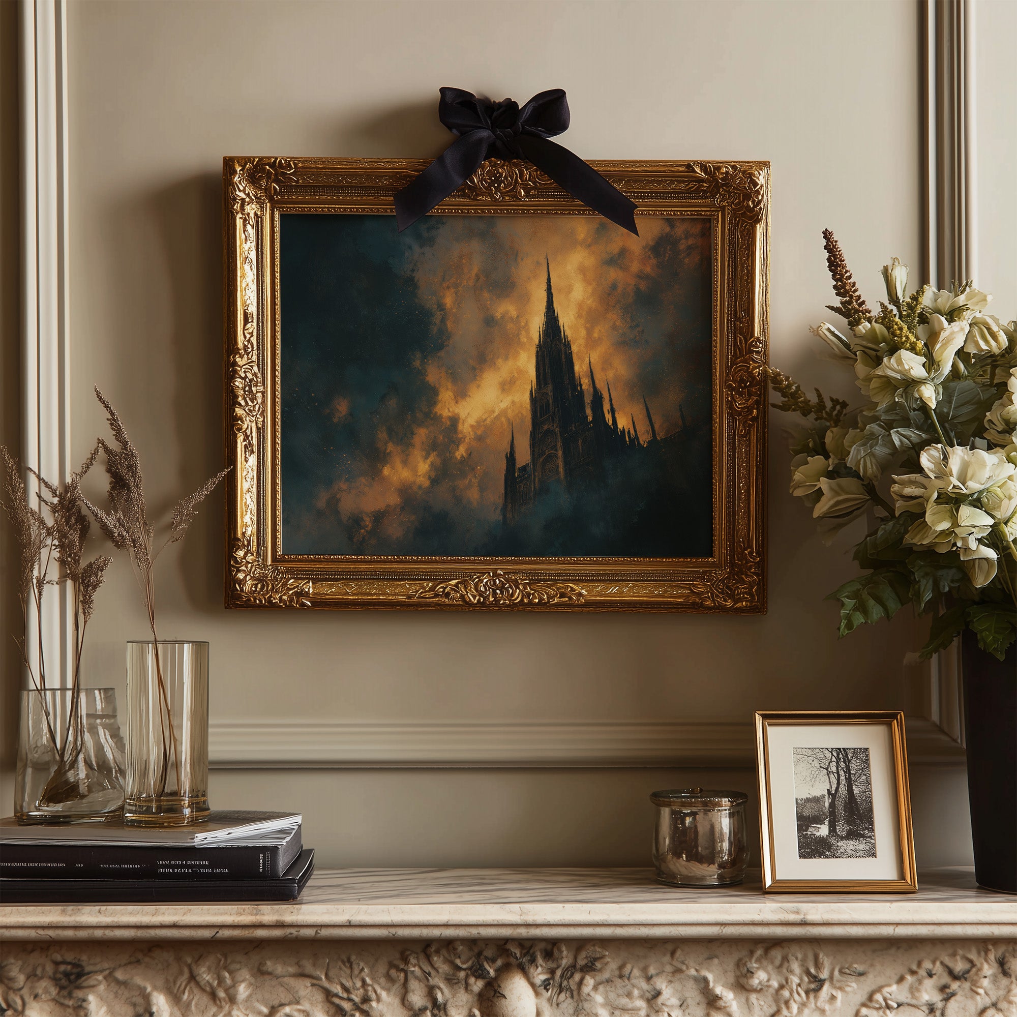 Cathedral Rises Through Amber Sky