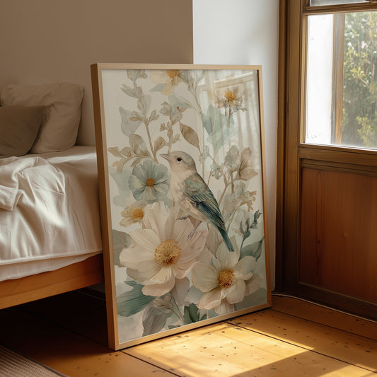 Songbird Rests Among Spring Blooms