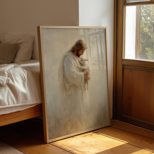 Tender Shepherd Holds Lost Lamb