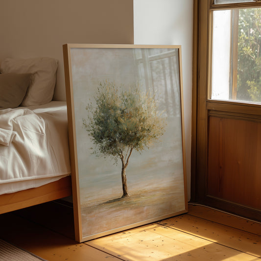 Solitary Olive Under Pale Sky