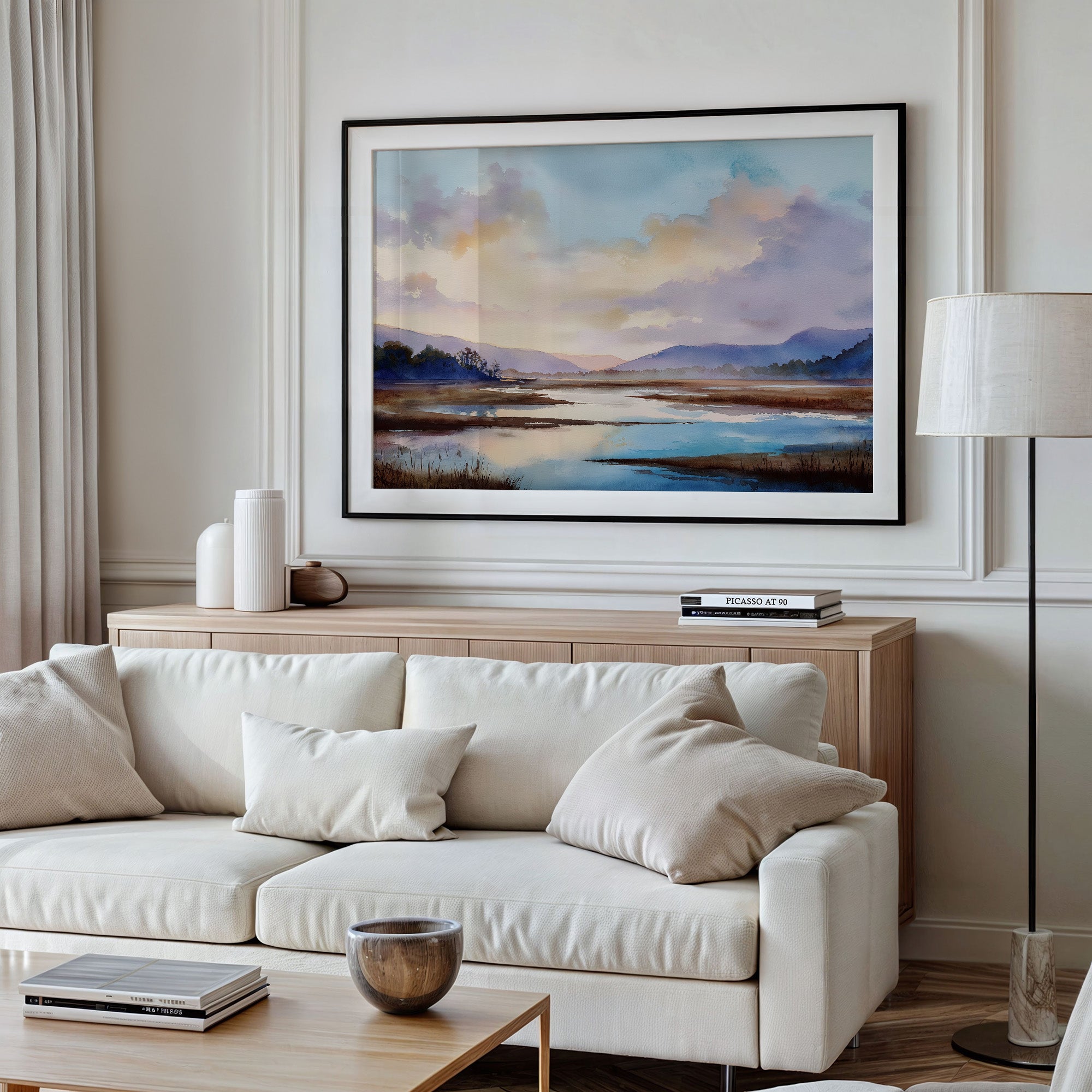 Lavender Lakes Between Distant Hills