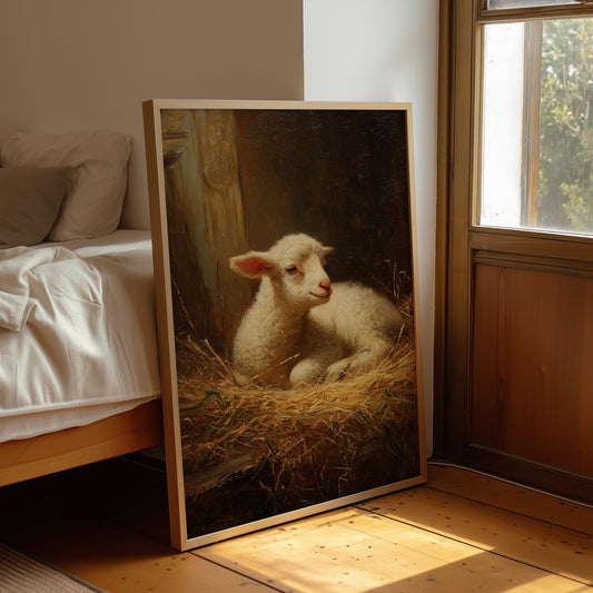 Innocent Lamb Rests in Golden Straw