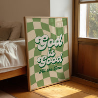 Retro Affirmations Wave Through Checkered Green