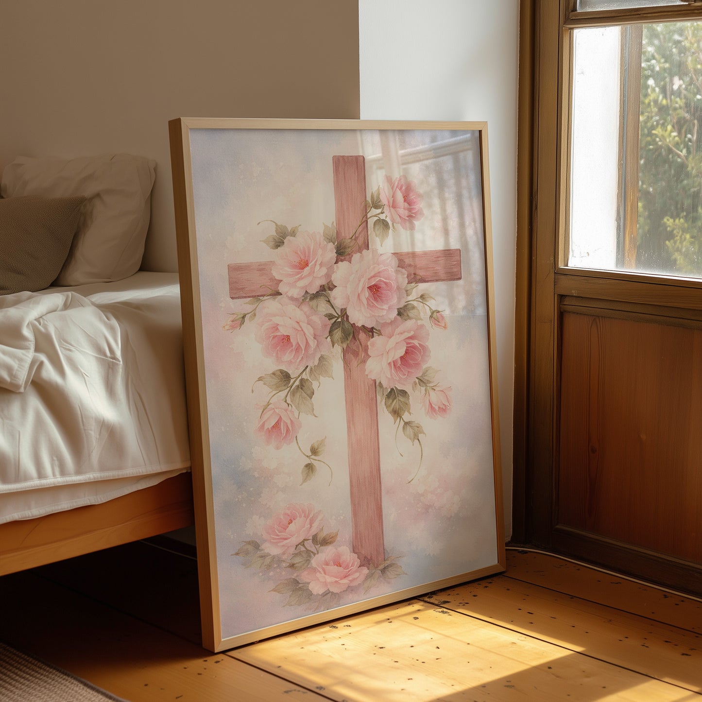 Blossoming Faith Embraces Wooden Cross