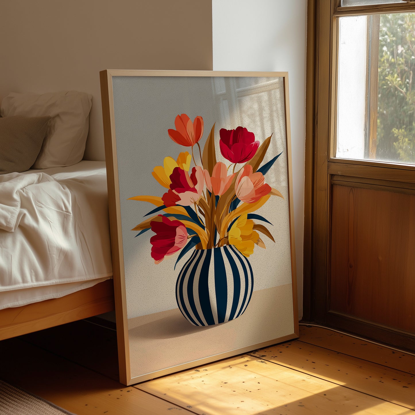 Vibrant Blooms in Striped Elegance