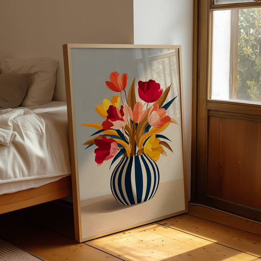 Vibrant Blooms in Striped Elegance