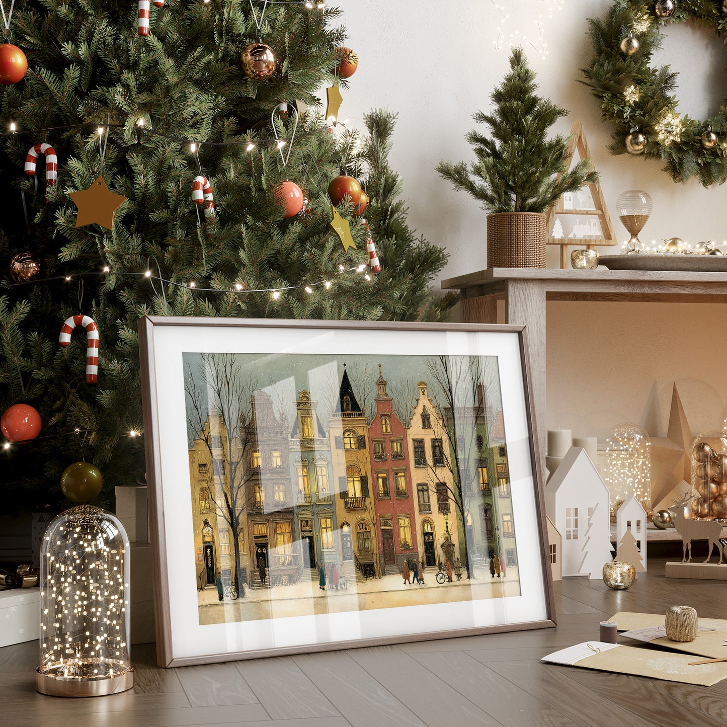 Twilight Gathering Along Cobbled Streets