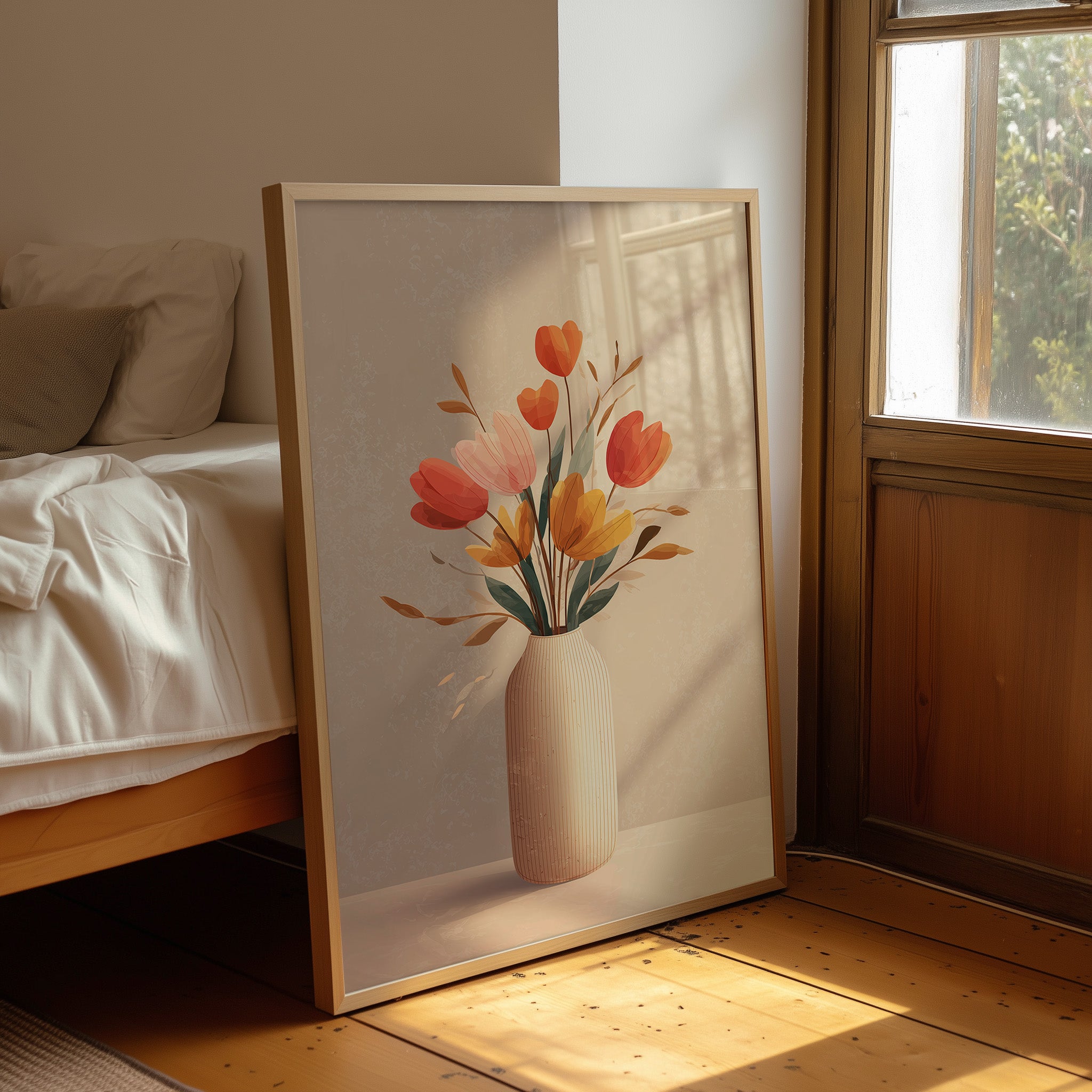 Sunlit Tulips in Minimalist Embrace