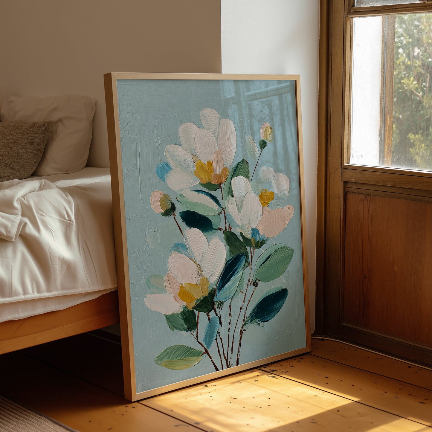 Textured Blossoms Against Azure Calm