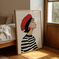 Parisian Reverie: Striped Elegance in Profile