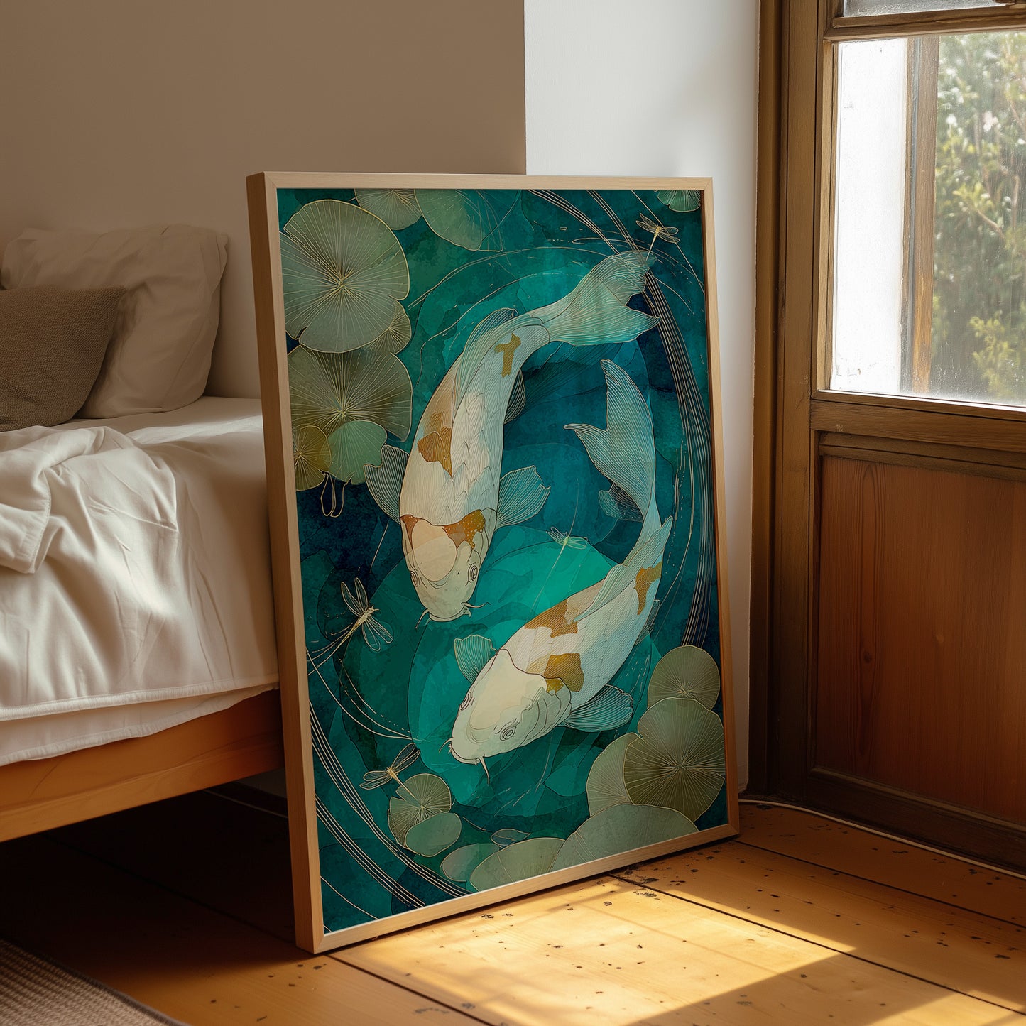 Koi Circle Through Lotus Depths