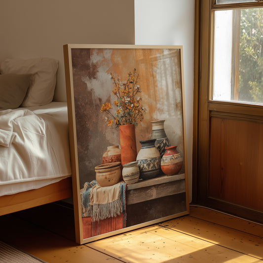 Clay Vessels Hold September's Last Blooms