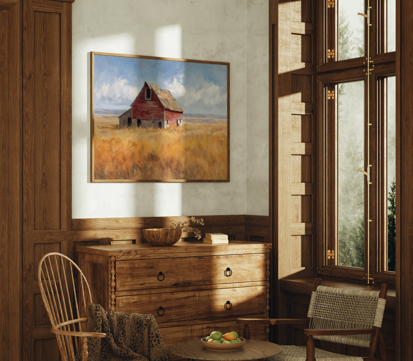 Weathered Red Against Golden Fields