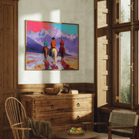 Three Riders Face Mountain Majesty