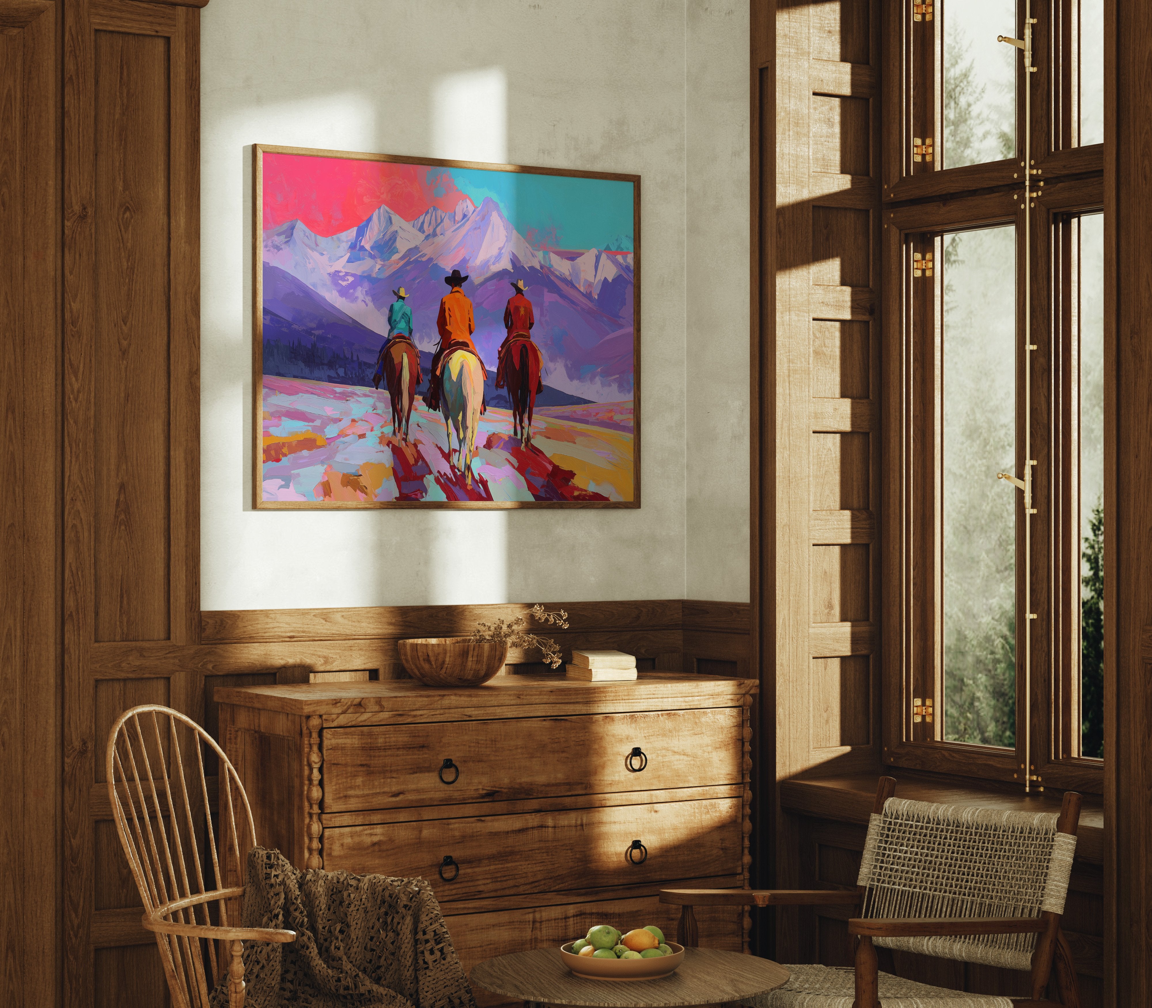 Three Riders Face Mountain Majesty